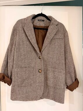Nasty Gal Taupe Herringbone Oversized Blazer